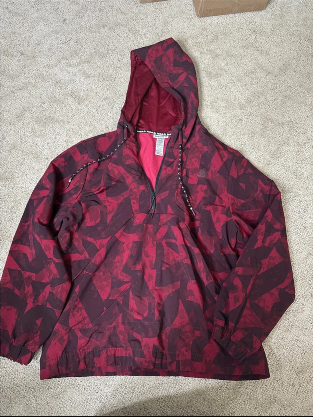 Reebok Red & Black Patterned Hooded windbreaker Jacket